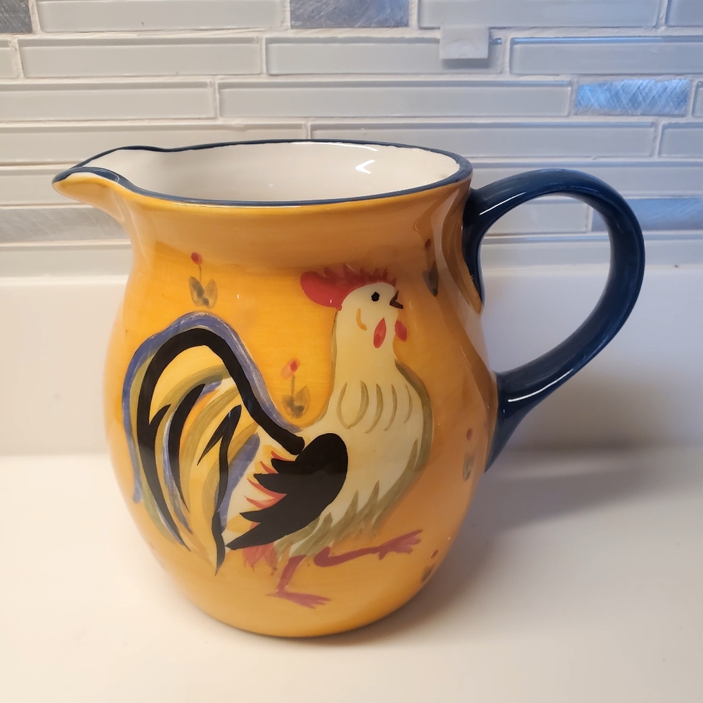 Pitcher By Dennis East Beautiful chicken ceramic pitcher. Handpainted.